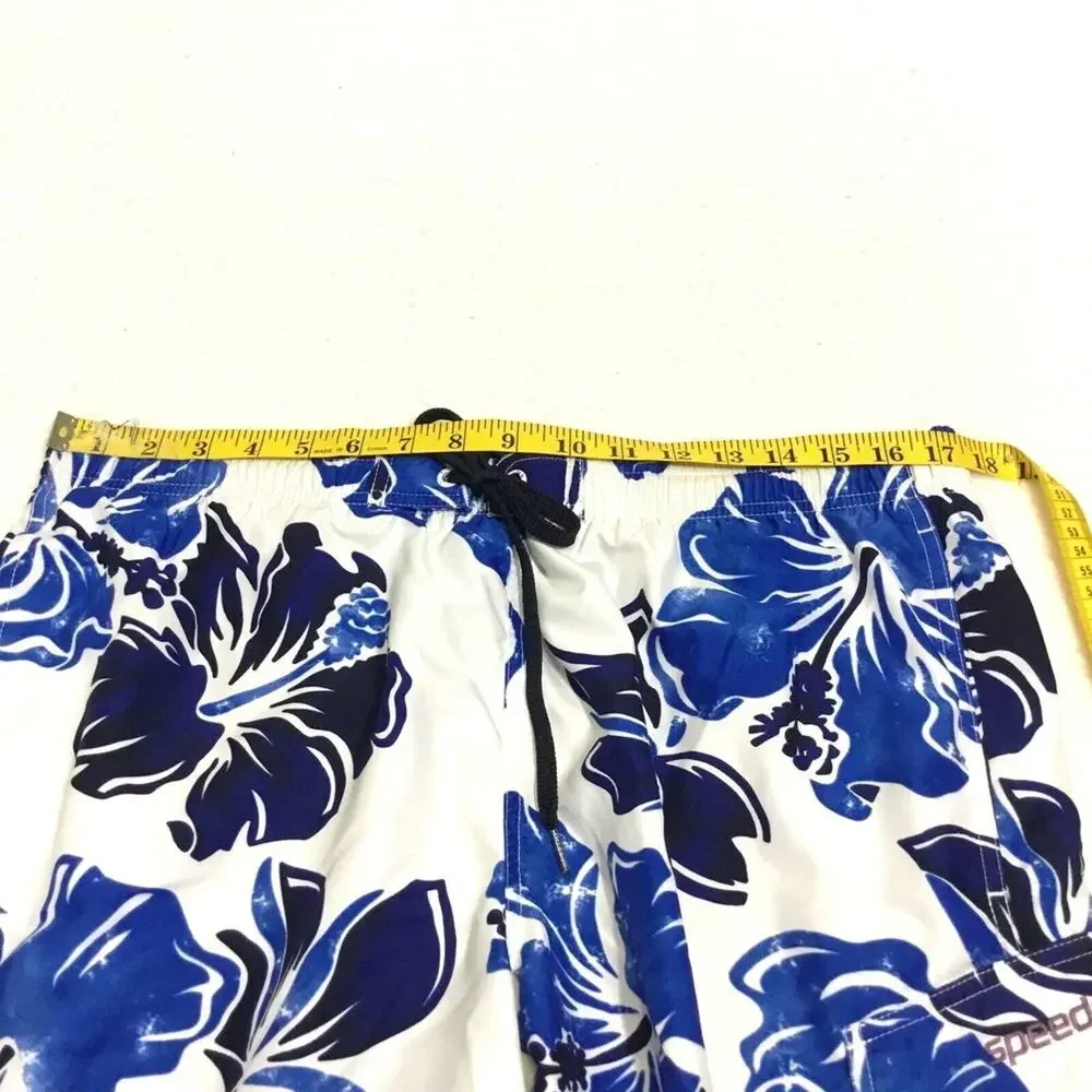Speedo Swim Shorts Men's Blue/White Floral Aloha Lace Up Size M